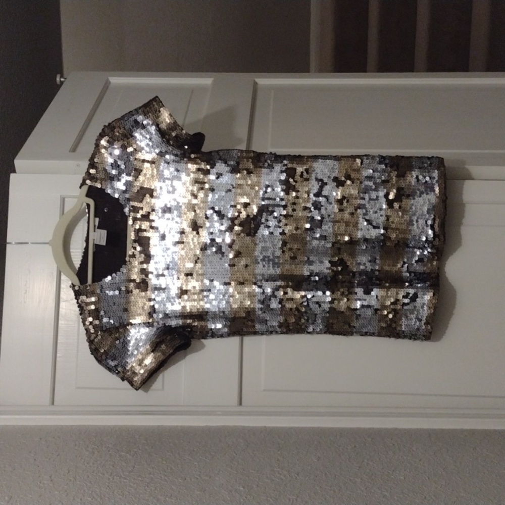 Alice and Olivia silver and gold sequin striped top